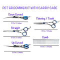 5 Scissors Pet Grooming Kit With Carry Case And Comb, 1 Straight Edge Hair Scissor, 1 Texturizing Thinning, 1 Upwards Curved, 1 Down Curved And 1 Comb All Stainless Steel, For Dogs And Cats - 2