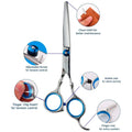 5 Scissors Pet Grooming Kit With Carry Case And Comb, 1 Straight Edge Hair Scissor, 1 Texturizing Thinning, 1 Upwards Curved, 1 Down Curved And 1 Comb All Stainless Steel, For Dogs And Cats - 3