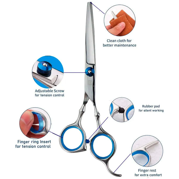 5 Scissors Pet Grooming Kit With Carry Case And Comb, 1 Straight Edge Hair Scissor, 1 Texturizing Thinning, 1 Upwards Curved, 1 Down Curved And 1 Comb All Stainless Steel, For Dogs And Cats - 3