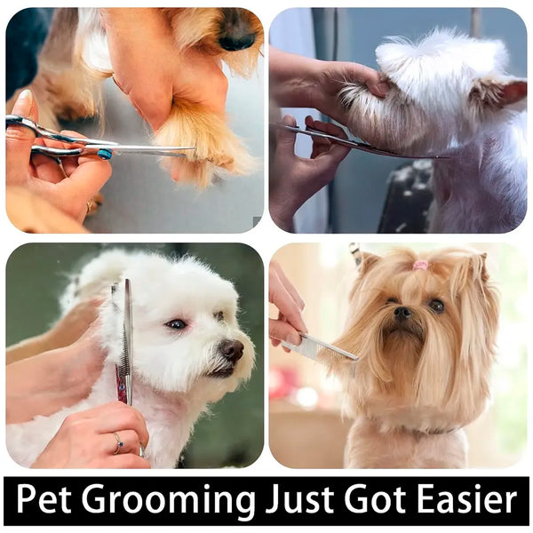 5 Scissors Pet Grooming Kit With Carry Case And Comb, 1 Straight Edge Hair Scissor, 1 Texturizing Thinning, 1 Upwards Curved, 1 Down Curved And 1 Comb All Stainless Steel, For Dogs And Cats - 8