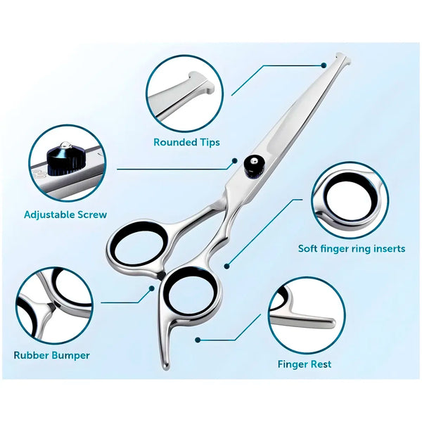 Upwards Curved Dog Grooming Scissors 6.69 inches Round Tips Pet Grooming Shears for Dog Cat on Face Paw Hair Trimming For Right And Left Handed Stainless Steel - 2