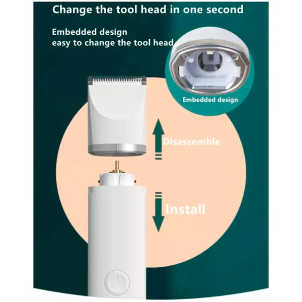 Unisex 4 in 1 Automatic Rechargeable Pet Hair Trimmer and Nail Grinder - Ear and Paw Trimmer for Dog and Cat - Cordless, Battery Powered - 5