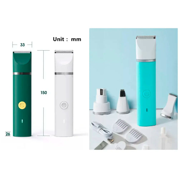 Unisex 4 in 1 Automatic Rechargeable Pet Hair Trimmer and Nail Grinder - Ear and Paw Trimmer for Dog and Cat - Cordless, Battery Powered - 6