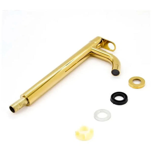 AQUAKART SS Extended Tall Body Pillar Cock 12'' Tap Gold Faucet Waterfall Single Lever, SS Material, Golden for Wash Basin Bathroom 12 Inches Height - 6