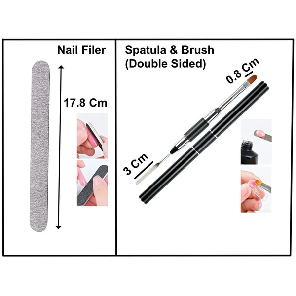 Pink Poly Nail Gel Nail Spatula, Buffer And 100 Pcs Fake Nails Acrylic Gel Full Poly Nail Gel Extension Set - 2