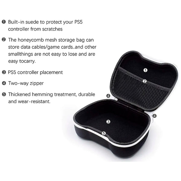 24x7 eMall Controller Case Compatible with PlayStation 5 Controller Black Hard Shell with Clear Cover and Thumb Grips - 5