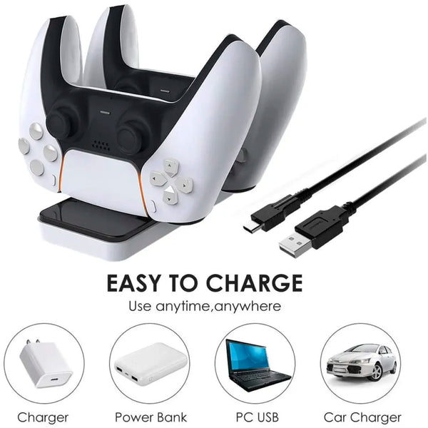 LED Charger Dock Station Dual USB Fast Charging Stand for PS5 Controller Type C Only. - 5