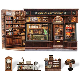 CUTEBEE Book Nook Kit - DIY Miniature House Dollhouse Kit for Adults and Teens, Booknook Tiny House Bookshelf Decor 3D Wooden Puzzle, Gifts for Family, Friends (Corner Coffee Shop)