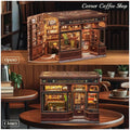 CUTEBEE Book Nook Kit - DIY Miniature House Dollhouse Kit for Adults and Teens, Booknook Tiny House Bookshelf Decor 3D Wooden Puzzle, Gifts for Family, Friends (Corner Coffee Shop) - 2