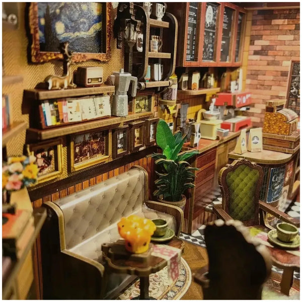 CUTEBEE Book Nook Kit - DIY Miniature House Dollhouse Kit for Adults and Teens, Booknook Tiny House Bookshelf Decor 3D Wooden Puzzle, Gifts for Family, Friends (Corner Coffee Shop) - 5