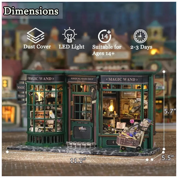 DIY Miniature Dollhouse Kit with Furniture, 1:24 Scale Creative Room Opened & Closed Movie Inspired Wooden Doll House for Kids Teens Adults(Magical Wand Shop) - 3