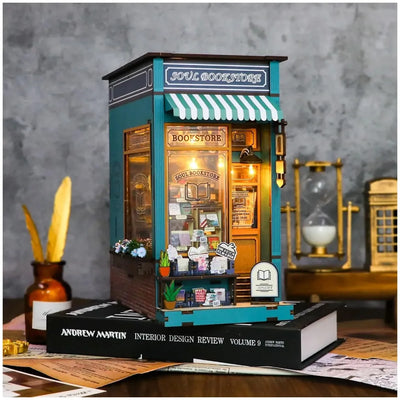 MEINESQIS Book Nook DIY Miniatures Book Nook Kit Store 3D Creative Decorative Bookend Bookshelf Insert Wooden Puzzle with Led Suitable for Teenagers Adults Halloween Christmas Decoration Gifts