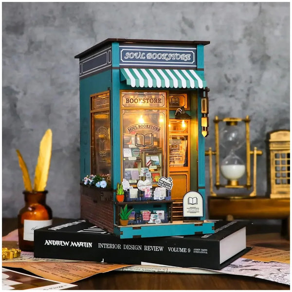 MEINESQIS Book Nook DIY Miniatures Book Nook Kit Store 3D Creative Decorative Bookend Bookshelf Insert Wooden Puzzle with Led Suitable for Teenagers Adults Halloween Christmas Decoration Gifts