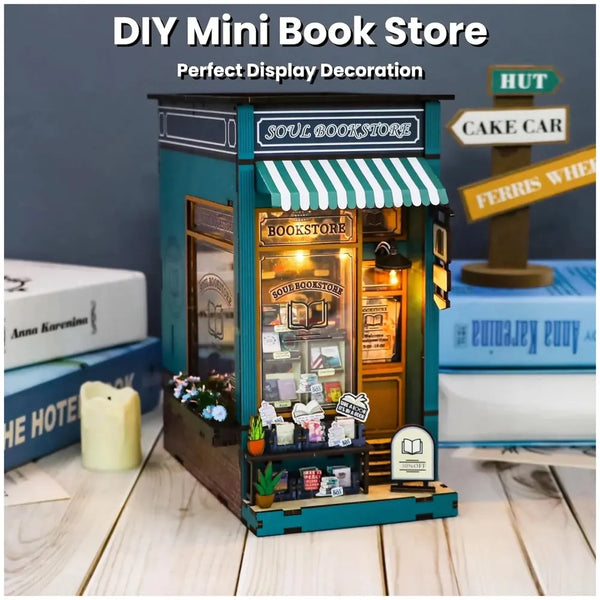 MEINESQIS Book Nook DIY Miniatures Book Nook Kit Store 3D Creative Decorative Bookend Bookshelf Insert Wooden Puzzle with Led Suitable for Teenagers Adults Halloween Christmas Decoration Gifts - 2