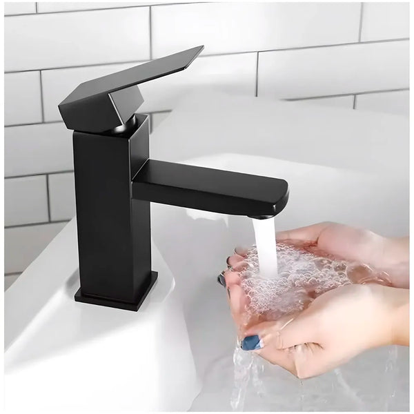 Matt Black Basin Mixer Faucet Tap Black Matt Design Hot and Cold Bathroom Short Body - 7 Inches - 2