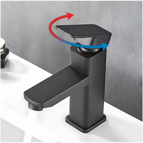 Matt Black Basin Mixer Faucet Tap Black Matt Design Hot and Cold Bathroom Short Body - 7 Inches - 4