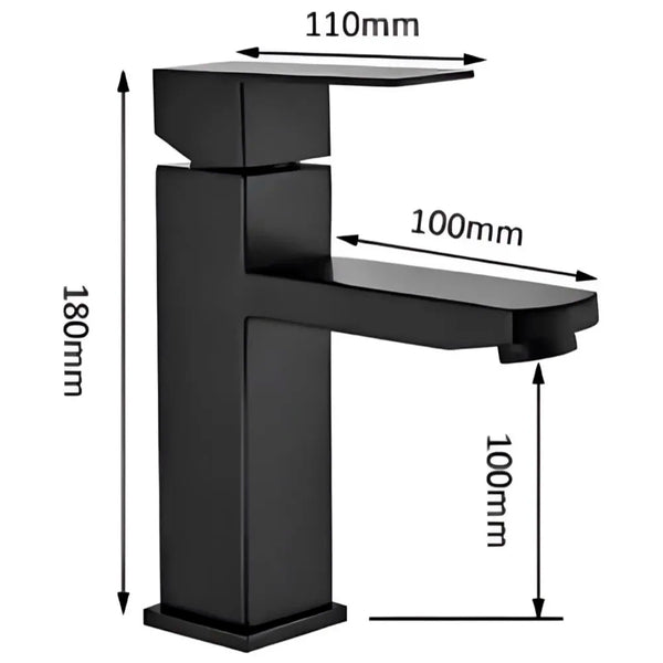 Matt Black Basin Mixer Faucet Tap Black Matt Design Hot and Cold Bathroom Short Body - 7 Inches - 5