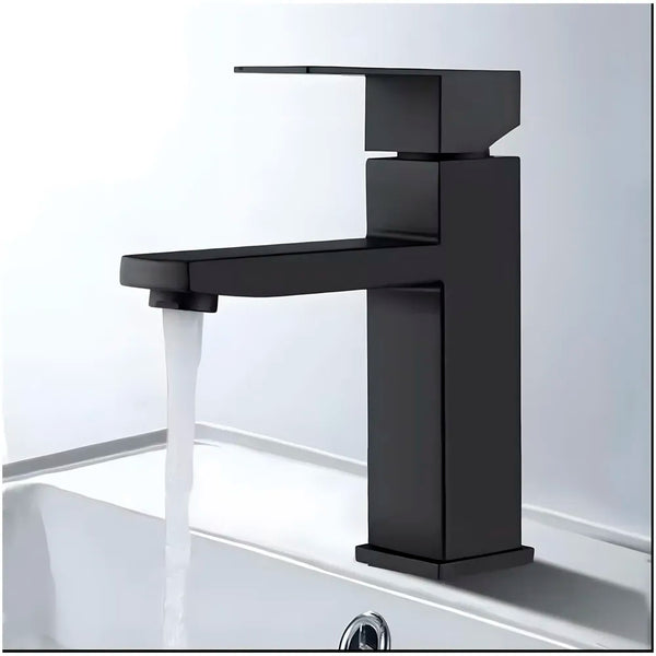 Matt Black Basin Mixer Faucet Tap Black Matt Design Hot and Cold Bathroom Short Body - 7 Inches - 8