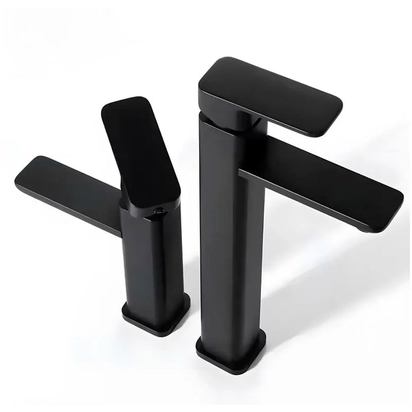 Matt Black Basin Mixer Faucet Tap Black Matt Design Hot and Cold Bathroom Short Body - 7 Inches - 9