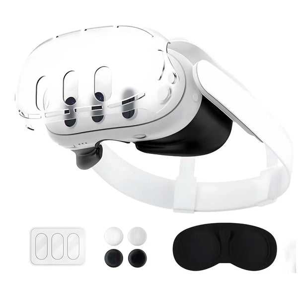 Protective Case Compatible with Meta Quest 3, Shockproof and Scratch Resistant, Highly Transparent Case with Headset Cover, Glass Camera Lens, Joystick Caps. VR Accessories