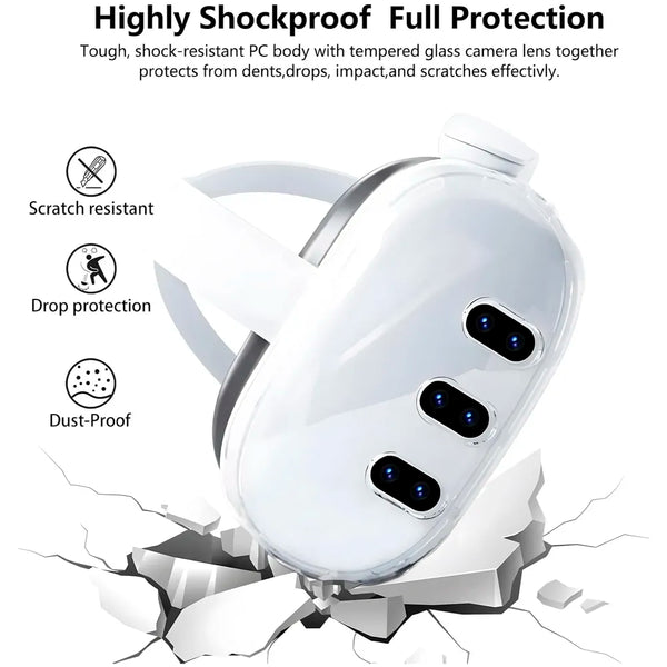 Protective Case Compatible with Meta Quest 3, Shockproof and Scratch Resistant, Highly Transparent Case with Headset Cover, Glass Camera Lens, Joystick Caps. VR Accessories - 3