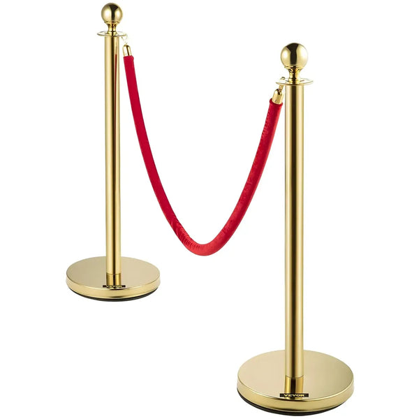 Gold Queue Manager With Velvet Rope - 2 Pcs Posts,1 Pc 5 ft Red Velvet Rope, Stanchion Post with Ball Top, Crowd Control Barriers, Red Carpet Poles, Queue Manager Royal Collection - 9