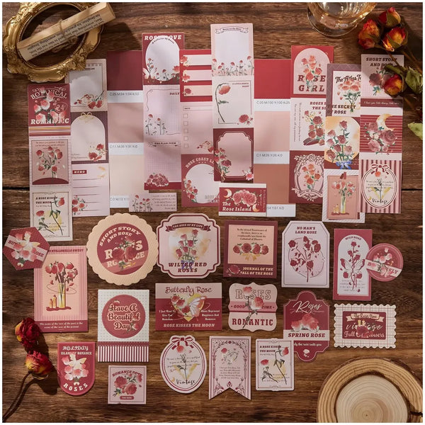 346pcs Journal Supplies Kit Vintage Scrapbook Stickers Art journaling kit. Journal Schedulers DIY Paper Stickers for Decoration Notebook Collage Album Aesthetic Tape (Rose) - 4