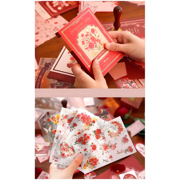 346pcs Journal Supplies Kit Vintage Scrapbook Stickers Art journaling kit. Journal Schedulers DIY Paper Stickers for Decoration Notebook Collage Album Aesthetic Tape (Rose) - 9