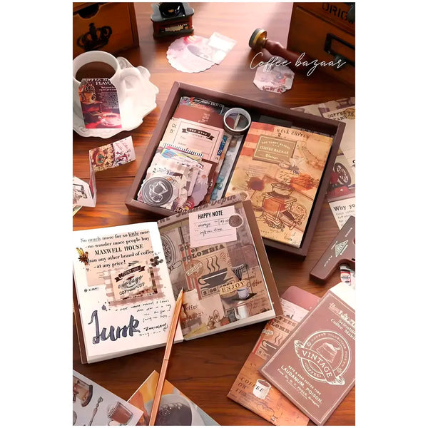 346pcs Journal Supplies Kit Vintage Scrapbook Stickers Art journaling kit. Journal Schedulers DIY Paper Stickers for Decoration Notebook Collage Album Aesthetic Tape (Coffee) - 2