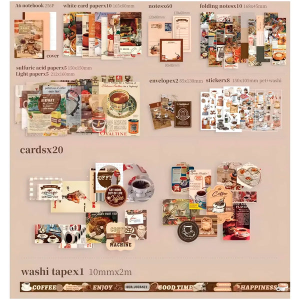 346pcs Journal Supplies Kit Vintage Scrapbook Stickers Art journaling kit. Journal Schedulers DIY Paper Stickers for Decoration Notebook Collage Album Aesthetic Tape (Coffee) - 4