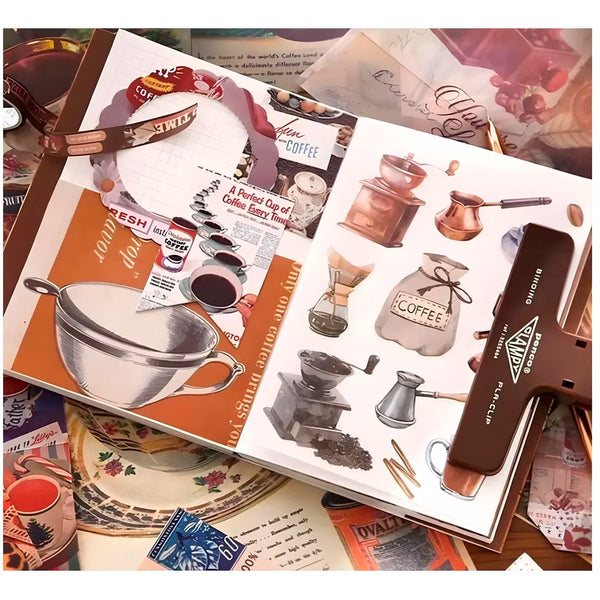346pcs Journal Supplies Kit Vintage Scrapbook Stickers Art journaling kit. Journal Schedulers DIY Paper Stickers for Decoration Notebook Collage Album Aesthetic Tape (Coffee) - 6