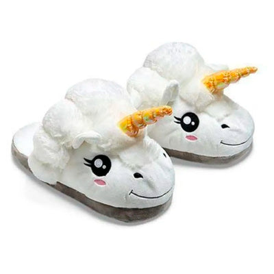 Unicorn plush slippers white for home and bathroom