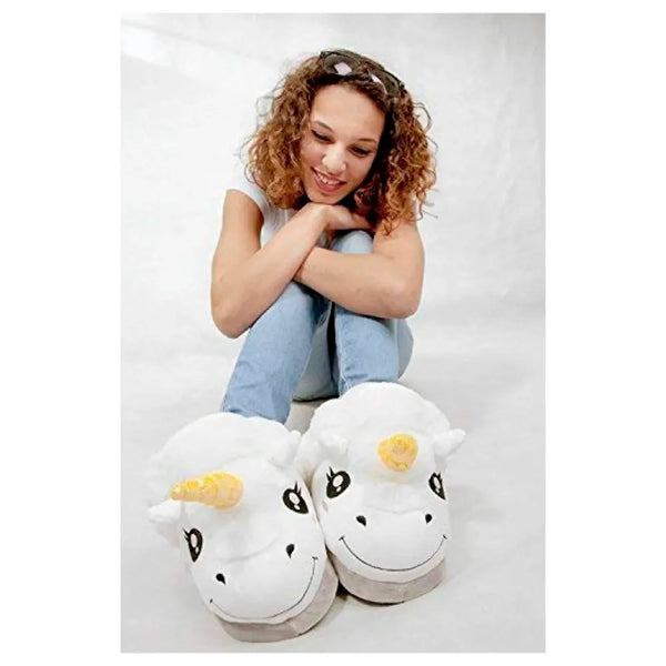 Unicorn plush slippers white for home and bathroom - 2