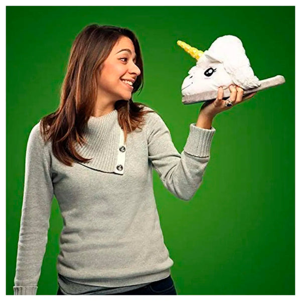 Unicorn plush slippers white for home and bathroom - 3