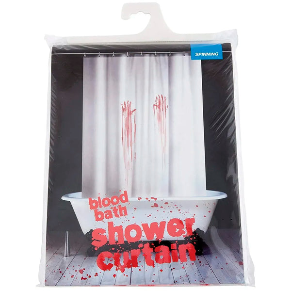 Fancy Waterproof Mildew Resistant Polyester Fabric Shower Curtain Decor with Hooks (72 X 72 Inches, White, Bloody Hand) - Set of 8 Pieces Hooks - 2