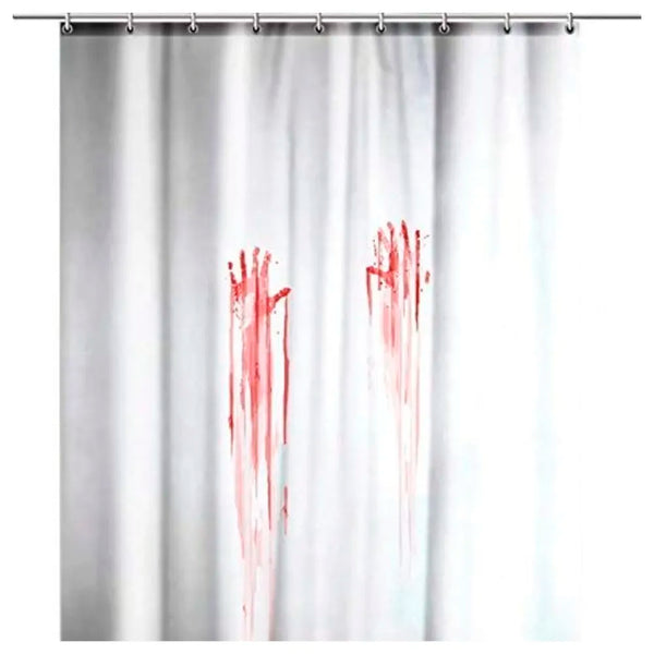 Fancy Waterproof Mildew Resistant Polyester Fabric Shower Curtain Decor with Hooks (72 X 72 Inches, White, Bloody Hand) - Set of 8 Pieces Hooks - 3