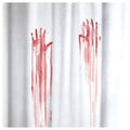 Fancy Waterproof Mildew Resistant Polyester Fabric Shower Curtain Decor with Hooks (72 X 72 Inches, White, Bloody Hand) - Set of 8 Pieces Hooks - 4