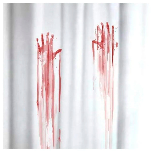 Fancy Waterproof Mildew Resistant Polyester Fabric Shower Curtain Decor with Hooks (72 X 72 Inches, White, Bloody Hand) - Set of 8 Pieces Hooks - 4