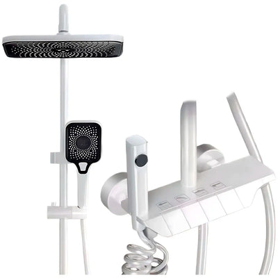 4 in 1 White Piano Keys Shower Set Top Shower, Hand Shower, Hot and Cold Mixer, White Thermostatic Mixer For Bathroom Toilet