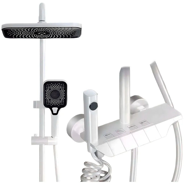4 in 1 White Piano Keys Shower Set Top Shower, Hand Shower, Hot and Cold Mixer, White Thermostatic Mixer For Bathroom Toilet