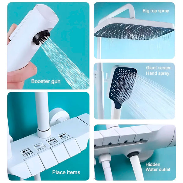 4 in 1 White Piano Keys Shower Set Top Shower, Hand Shower, Hot and Cold Mixer, White Thermostatic Mixer For Bathroom Toilet - 2