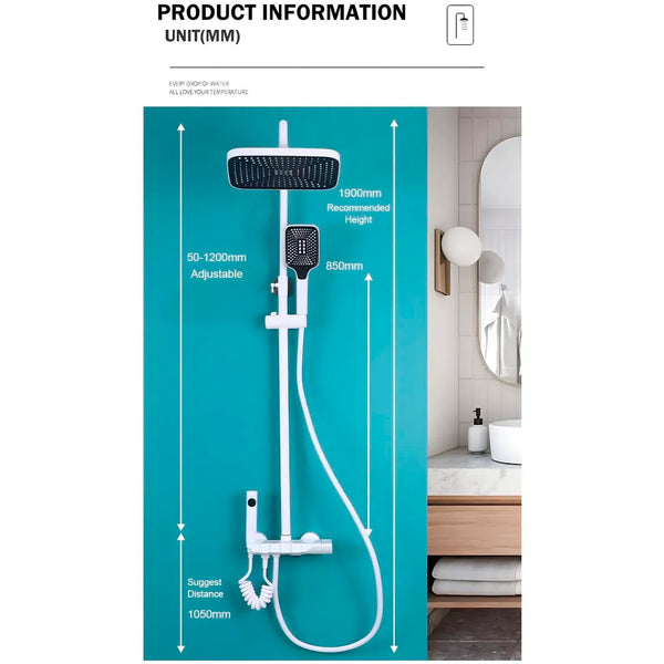 4 in 1 White Piano Keys Shower Set Top Shower, Hand Shower, Hot and Cold Mixer, White Thermostatic Mixer For Bathroom Toilet - 3