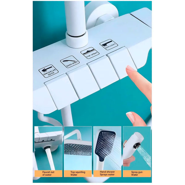 4 in 1 White Piano Keys Shower Set Top Shower, Hand Shower, Hot and Cold Mixer, White Thermostatic Mixer For Bathroom Toilet - 6
