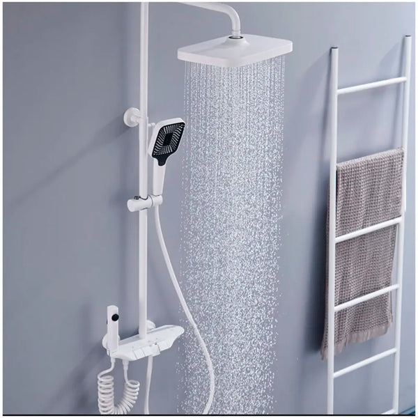 4 in 1 White Piano Keys Shower Set Top Shower, Hand Shower, Hot and Cold Mixer, White Thermostatic Mixer For Bathroom Toilet - 7