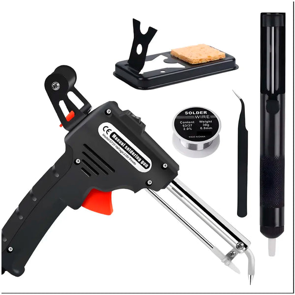 Soldering Gun Pro 40-80W Automatic Hand-held Solder Iron Kit Welding Tool, With Wire, De-soldering Pump, Tweezers And Holder with Sponge for Circuit Board, Professional Electronic Repair