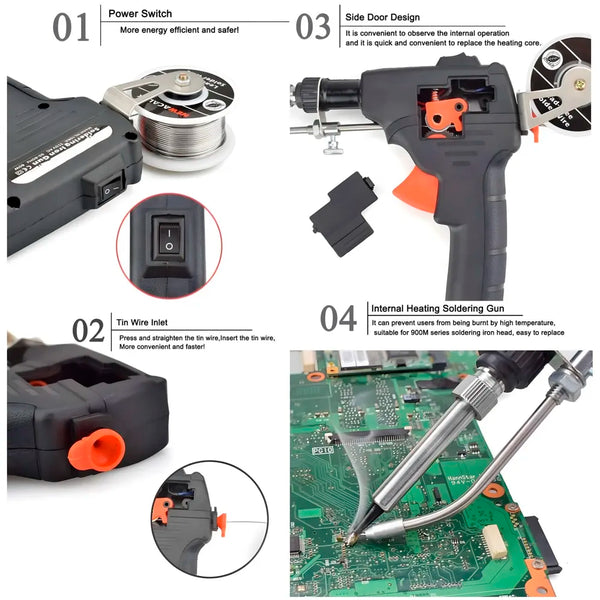 Soldering Gun Pro 40-80W Automatic Hand-held Solder Iron Kit Welding Tool, With Wire, De-soldering Pump, Tweezers And Holder with Sponge for Circuit Board, Professional Electronic Repair - 3