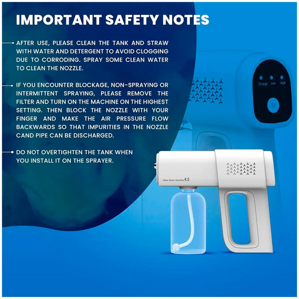 AQUAKART K5 PRO Professional Disinfectant Fogger Machine, Sanitizer Sprayer. for Mosquitoes Inspects and Pests Cordless Handheld Nano Spray Gun – Spray Gun with Blue Light for Touchless Sanitization - 6