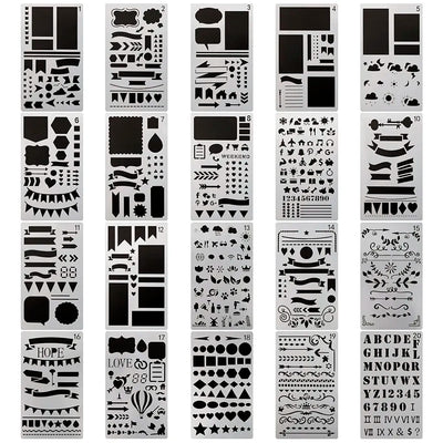 20 PCS Journal Stencil Plastic Planner Set for 4x7-inch Journal, Notebook, Diary, Scrapbook, and DIY Drawing Templates