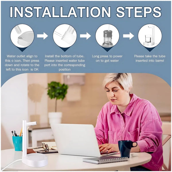 AQUAKART Portable Table Water Dispenser Automatic for Big Water Cans, Smart 7 Levels Water Dispenser Countertop for Universal Bottles, Automatic Water Jug Dispenser with Silicone Hose - 7