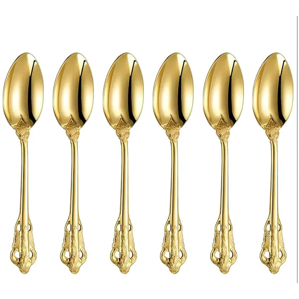 Gold Golden Mini Tea Spoon, Coffee Stainless Steel Small Spoons for Dessert, Espresso Spoons Tea, Sweets, Drinks, Set of 6 Royal Collection 11Cm/4.33 Inch